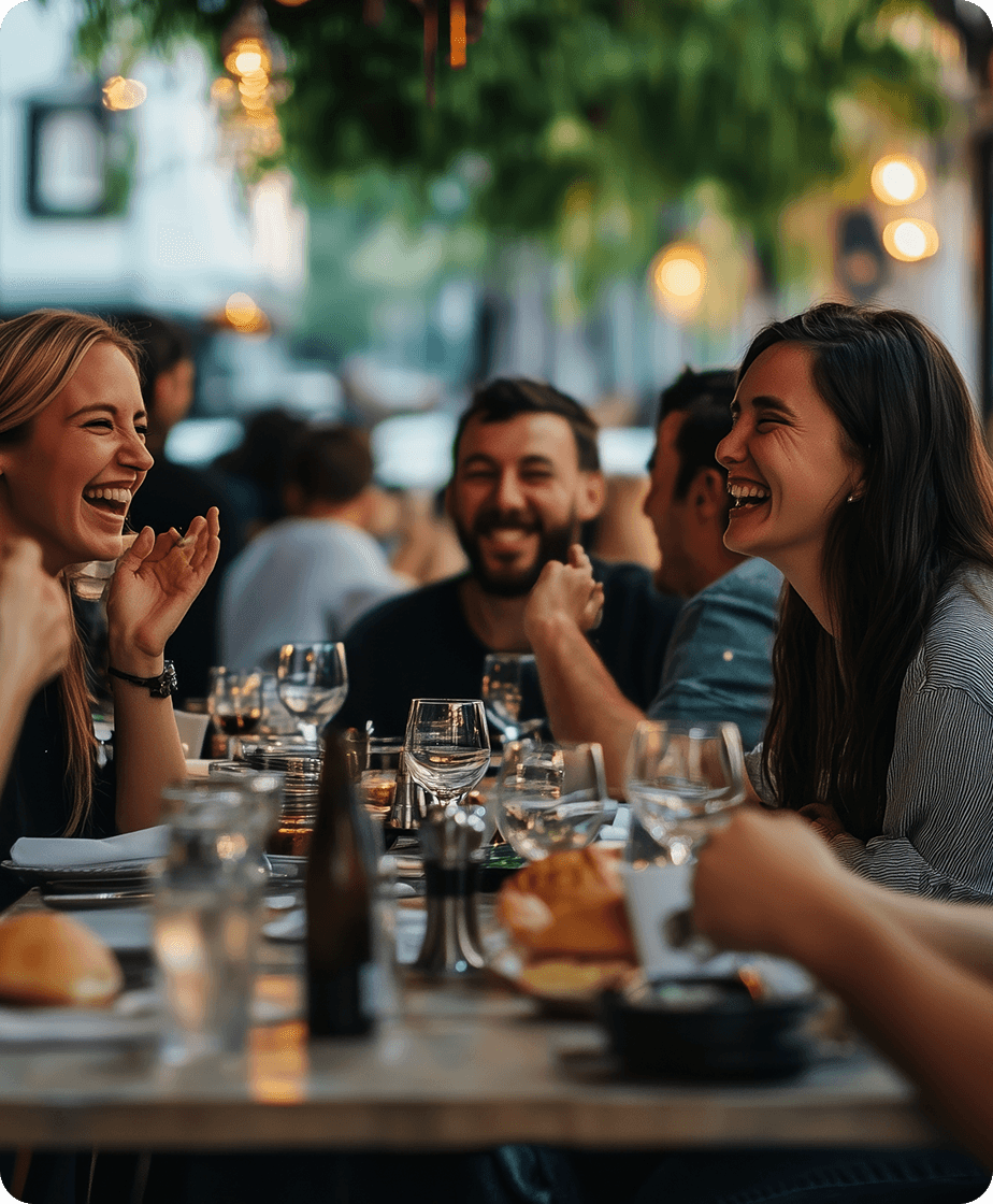 Friends enjoying local dining experience