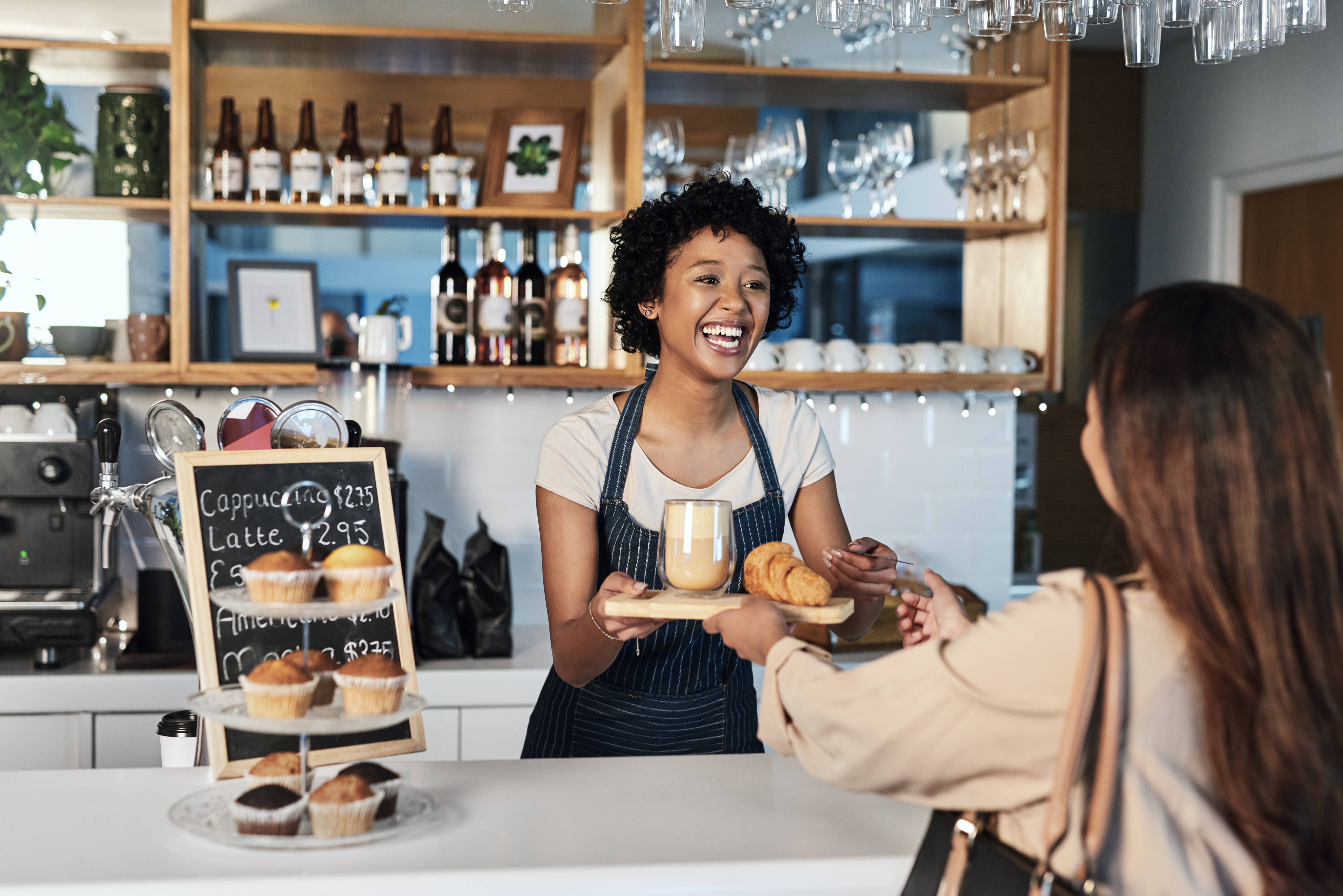 Business owner serving customers